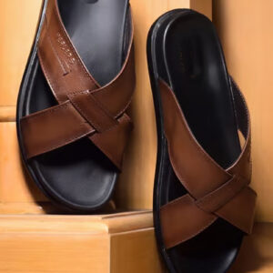 MR1989 Cross Strap Leather Slippers